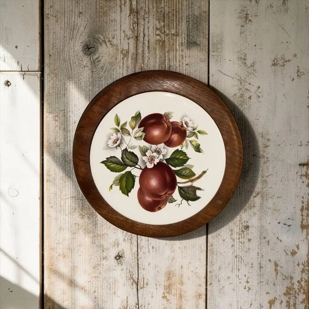 Vintage Apple Trivet Wood Frame Ceramic Tile | Farmhouse Kitchen Decor